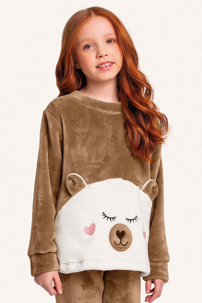 Conjunto blusão e calça em tecido fleece urso