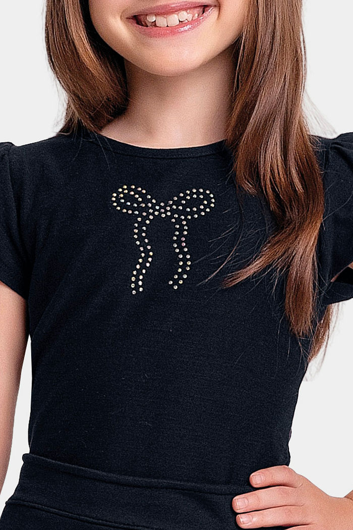 Blusa laço de strass e cottom flamê