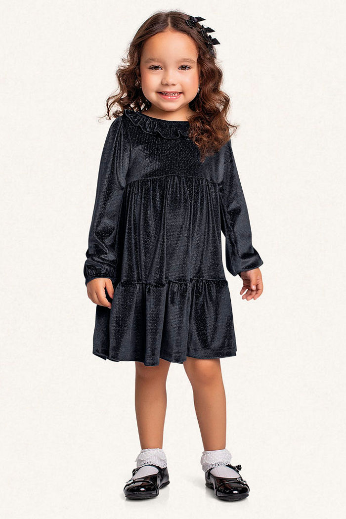 Vestido em plush lurex com babado