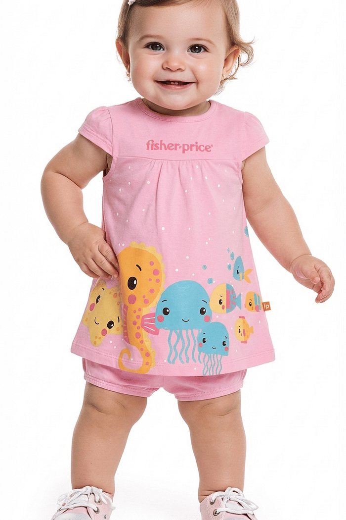 Conjunto vestido de bichinhos e cobre fralda