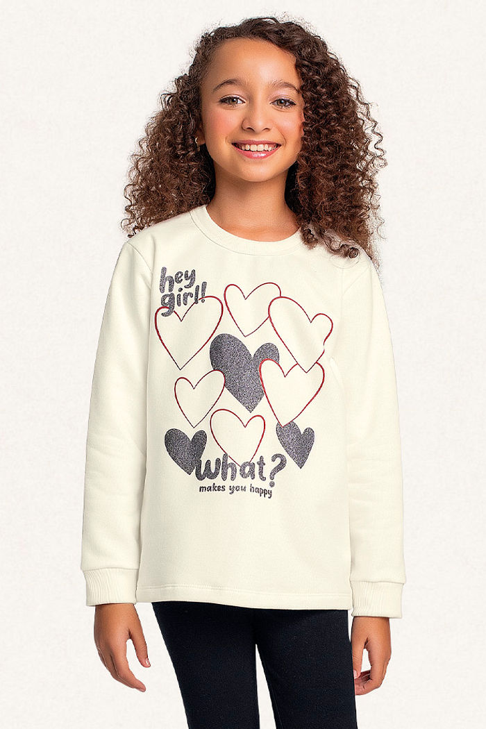 Conjunto blusão em moletom e legging em molecotton corações