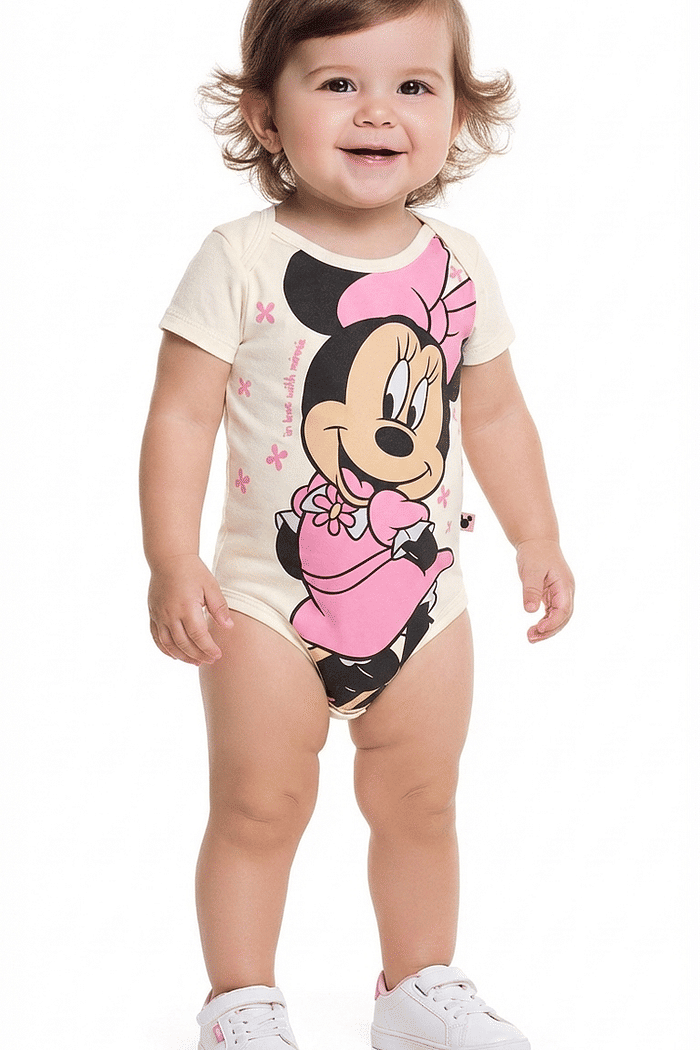 Body manga curta em suedine minnie