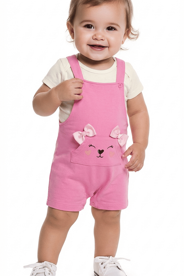 Conjunto body manga curta e macacão com botão de pressão