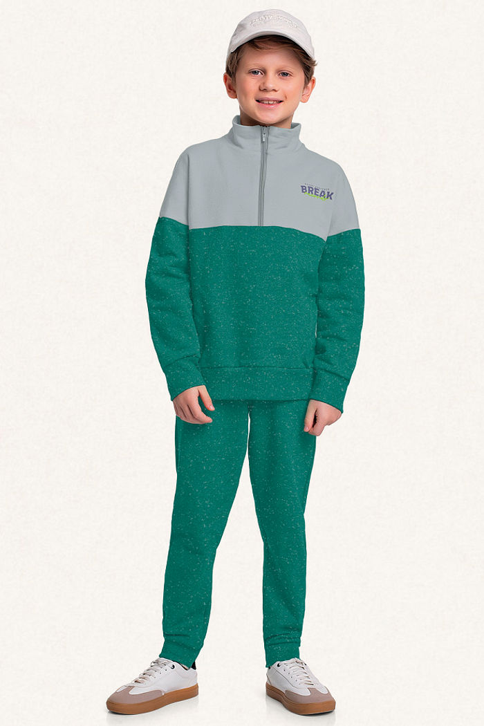 Conjunto blusão com zíper e calça em moletom molinê break