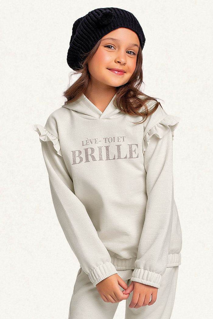 Conjunto blusão com capuz e calça em moletom lurex brille