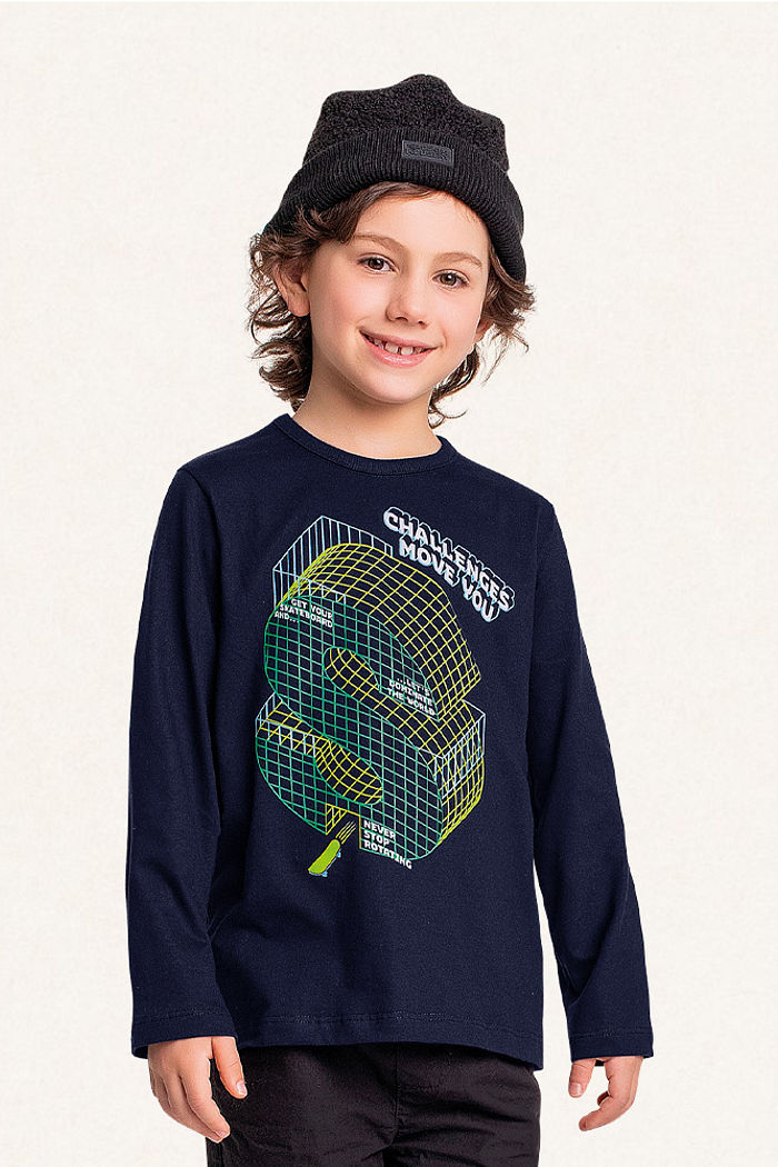 Camiseta manga longa em meia malha skate