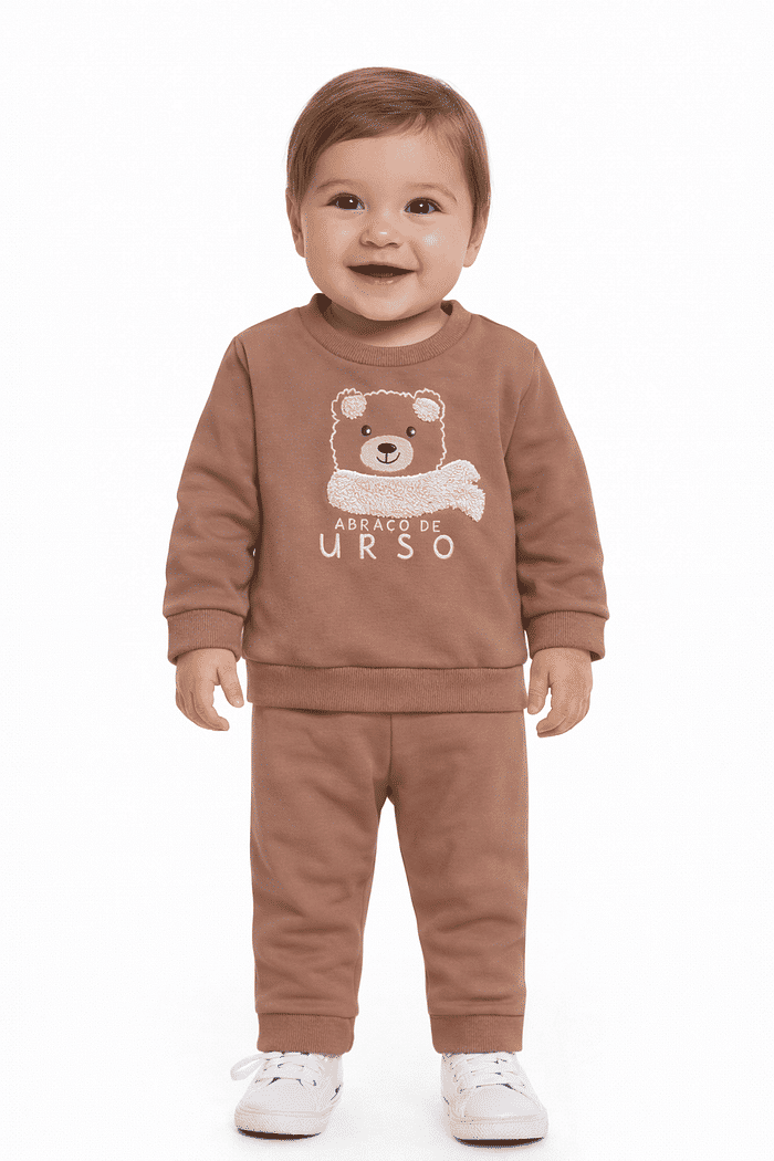 Conjunto blusão e calça em moletom abraço de urso