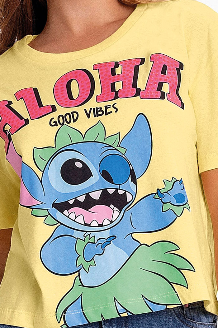 Blusa aloha Stitch em meia malha