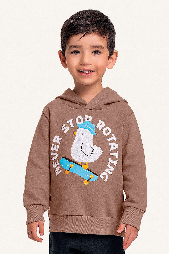 Conjunto blusão com capuz e calça em moletom skate