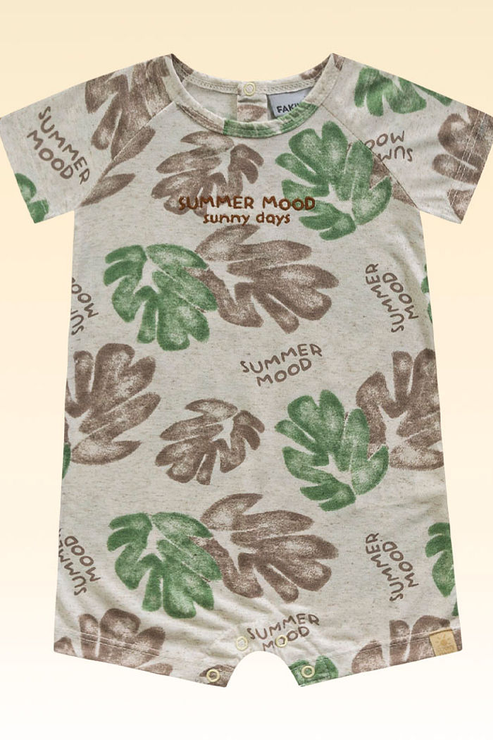 Macacão em meia malha linho estampa de folhas