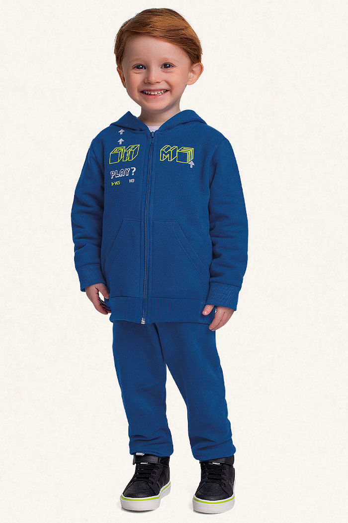 Conjunto jaqueta com capuz e calça em moletom game play