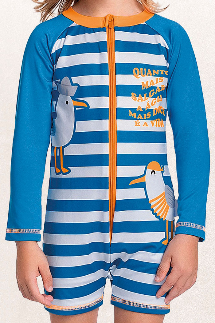 Macacão praia listras e bichinhos