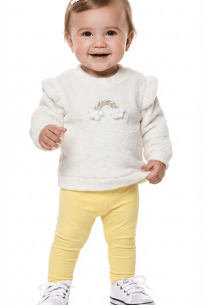 Conjunto blusão em tecido fleece e legging em molecotton arco-íris