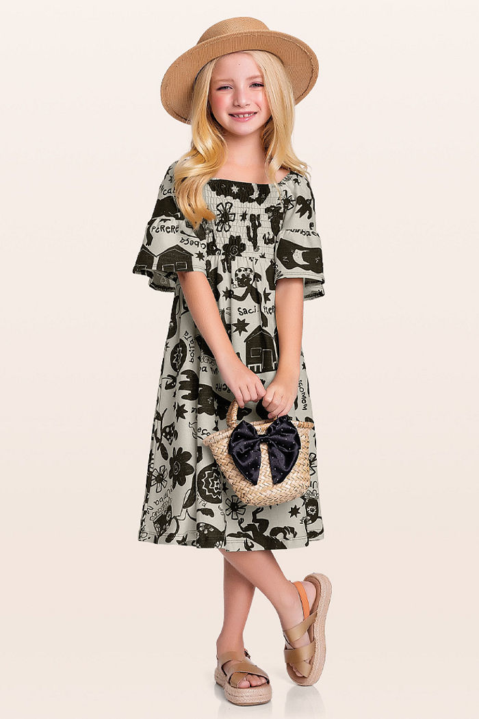 Vestido midi em malha florence folclore