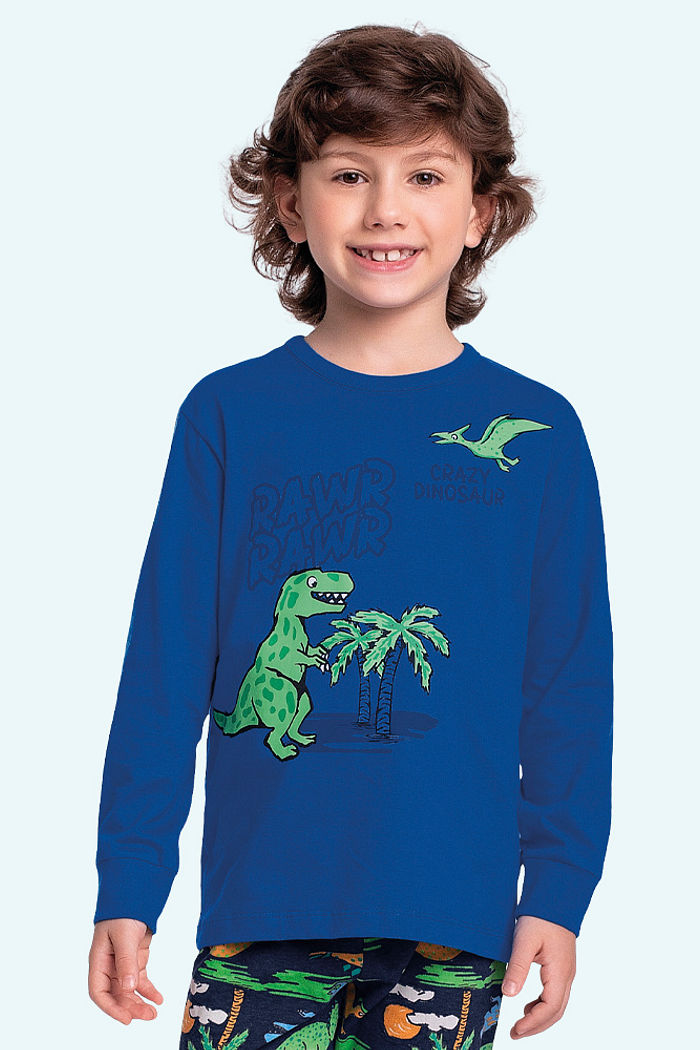 Conjunto pijama dinossauro camiseta manga longa e calça