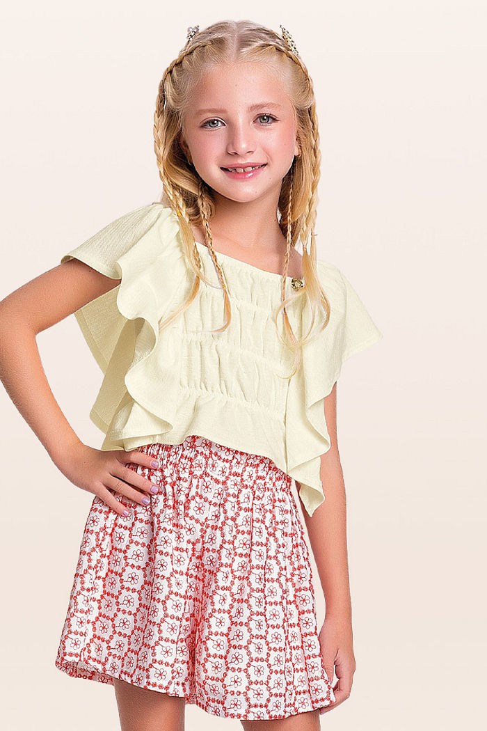 Conjunto blusa e short mini flor