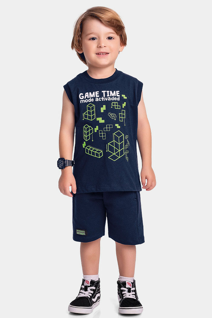 Conjunto regata game time e bermuda em moletinho