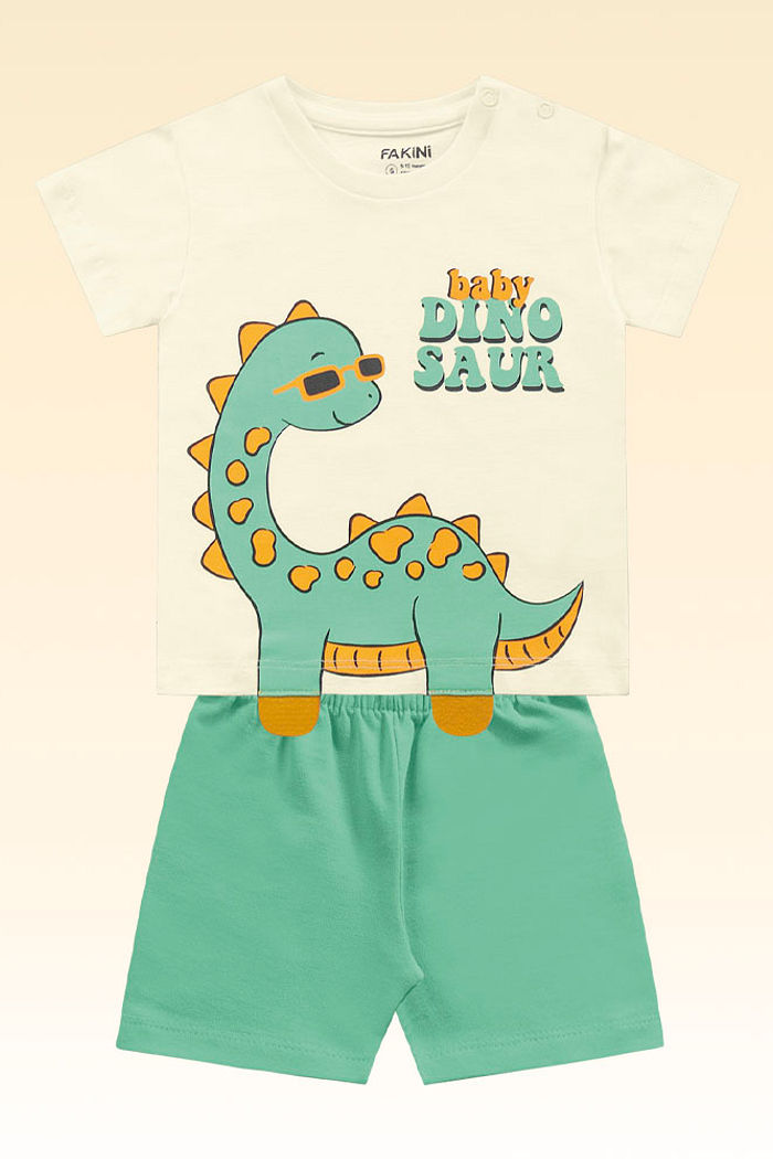 Conjunto camiseta estampa de dinossauro e bermuda