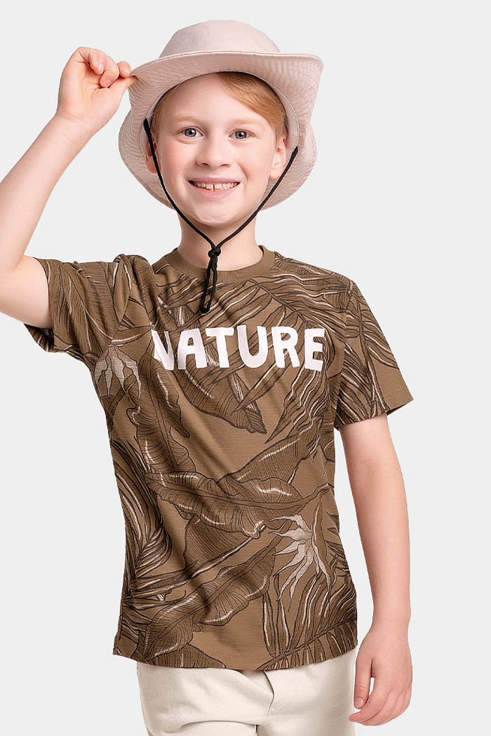 Conjunto camiseta nature em malha flamê e bermuda tingida reativa