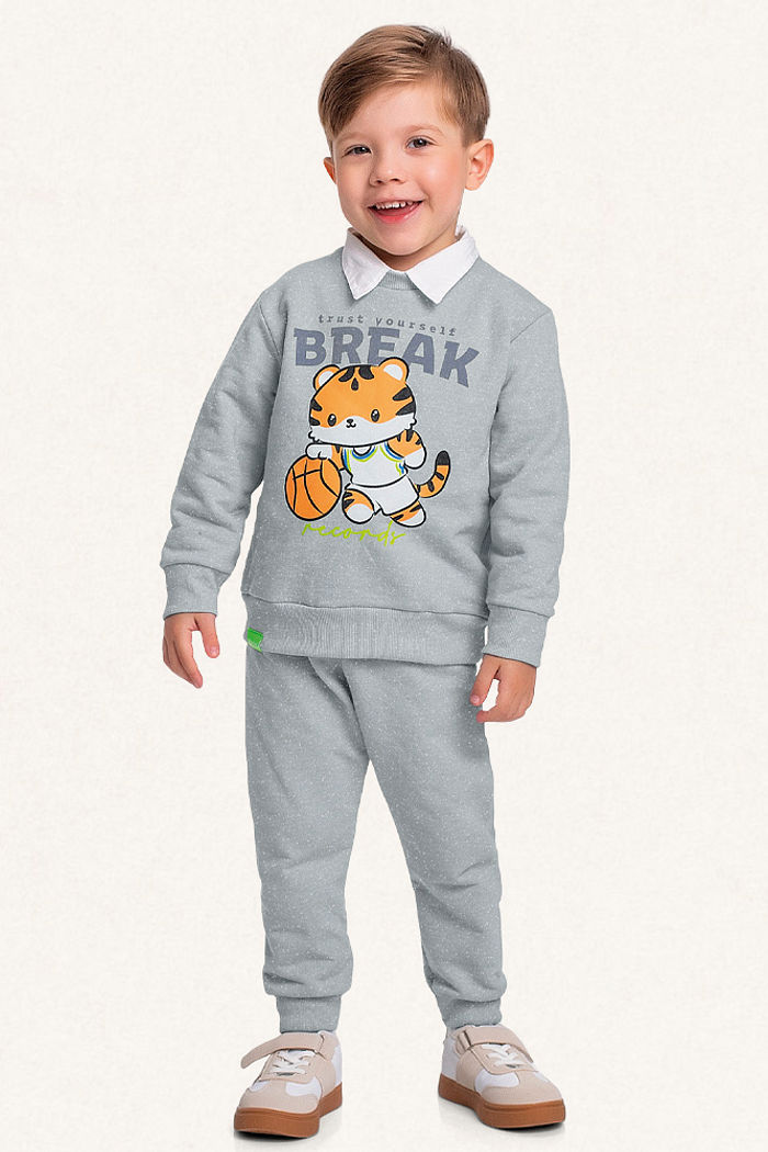 Conjunto blusão e calça em moletom molinê tigre