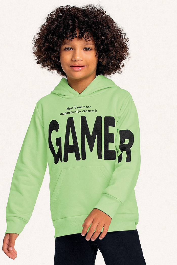 Conjunto blusão com capuz e calça em moletom gamer