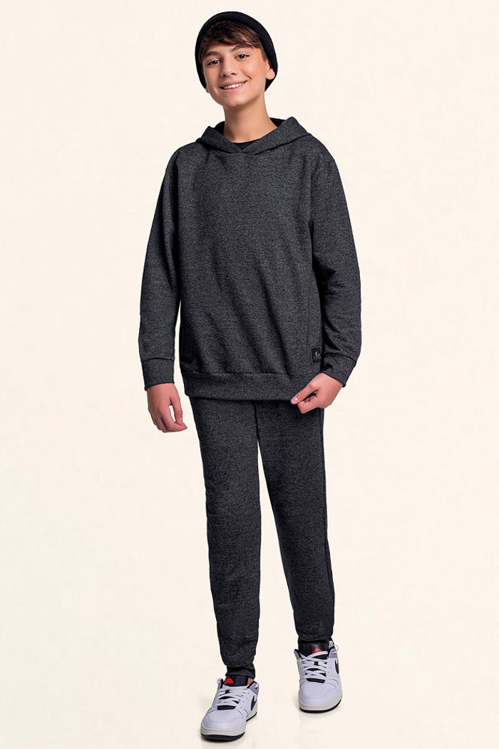 Conjunto blusão com capuz e calça em moletom molinê street