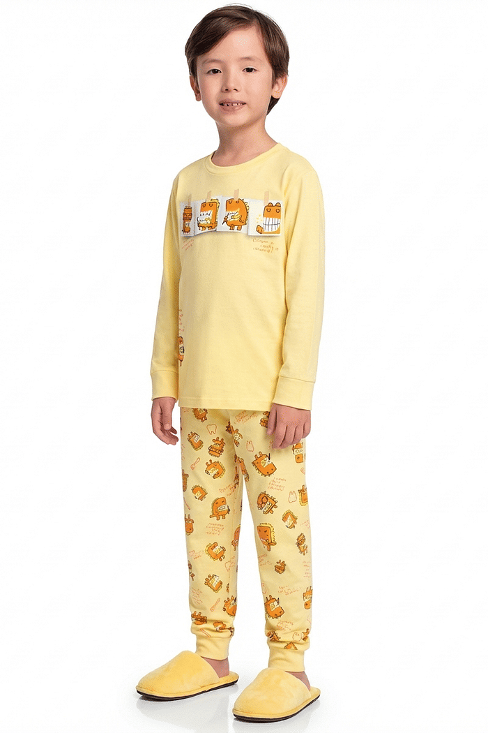 Conjunto pijama dentinhos camiseta manga longa e calça