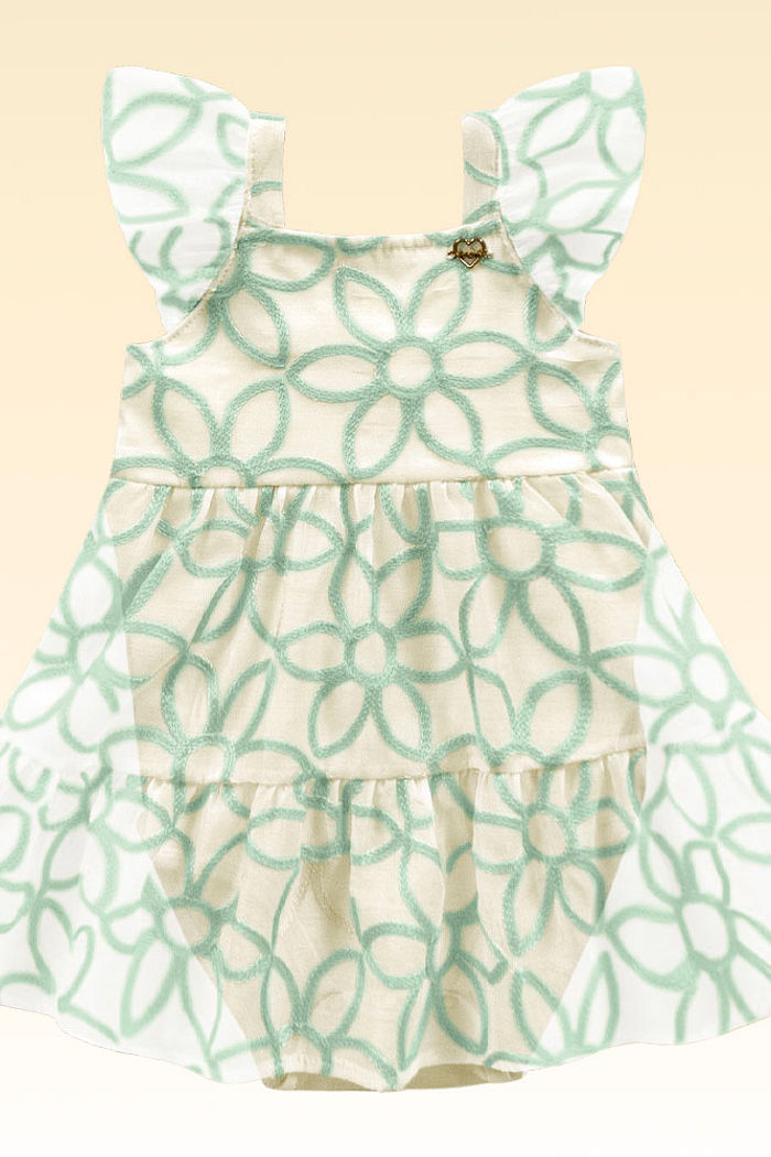 Body manga curta em cotton flamê e tecido bordado