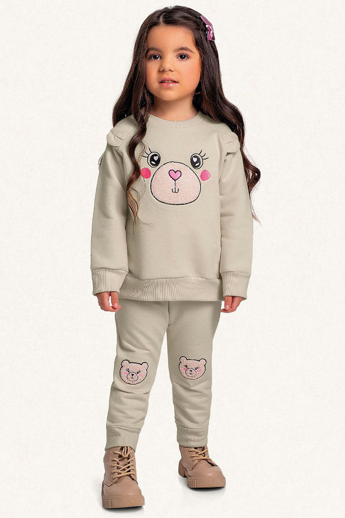 Conjunto blusão e calça em moletom ursinho