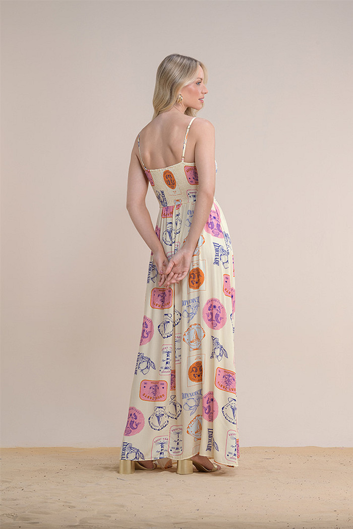 Vestido longo viscose estampada