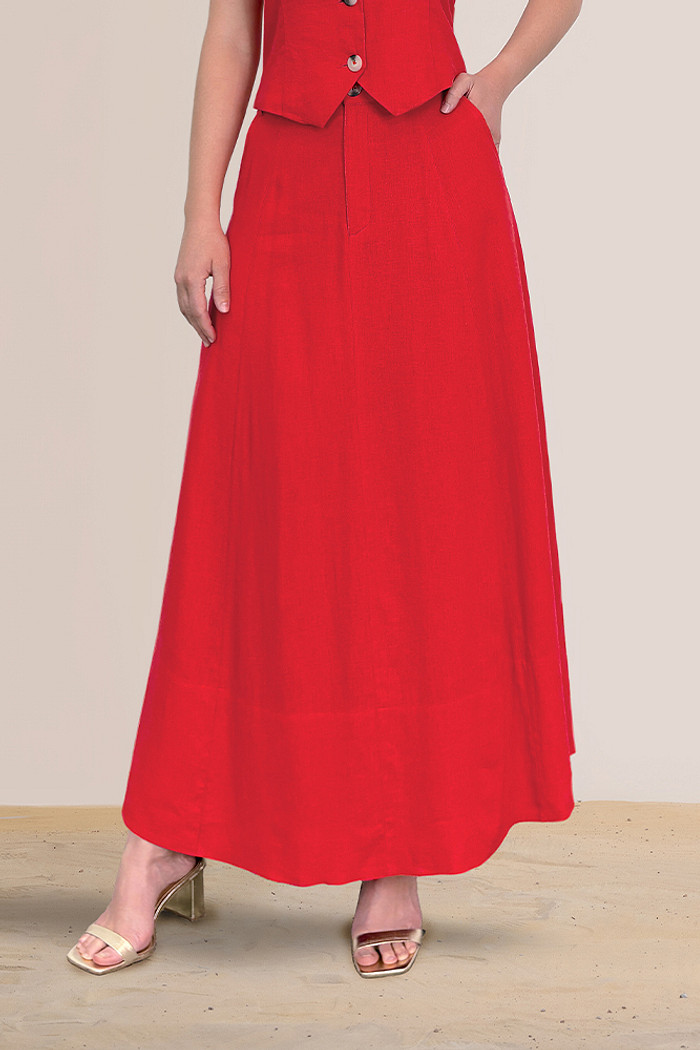 Saia midi linho com bolso