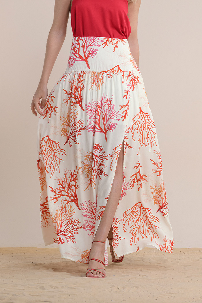 Saia longa com fenda lateral viscose estampada
