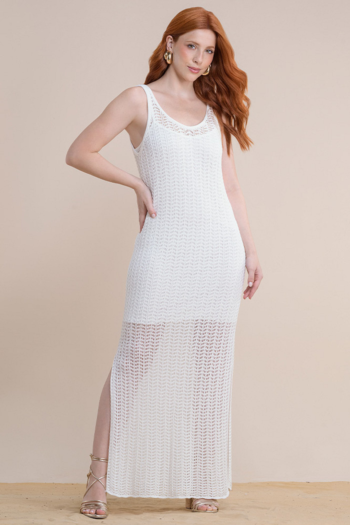 Vestido midi com alça tricot