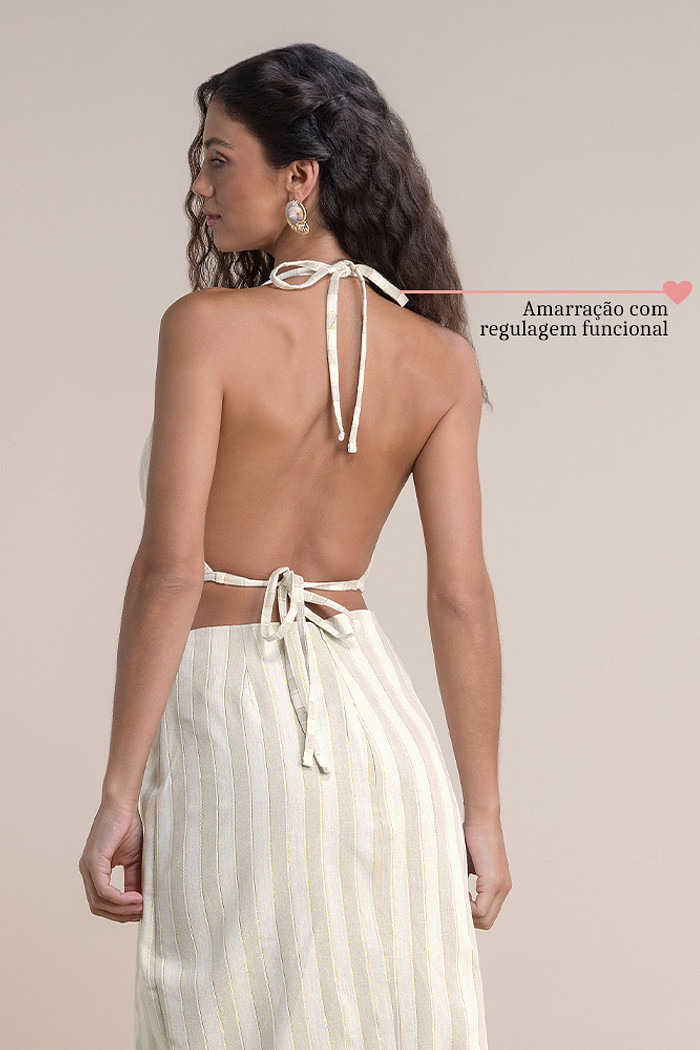 Top listrado com amarração regulável