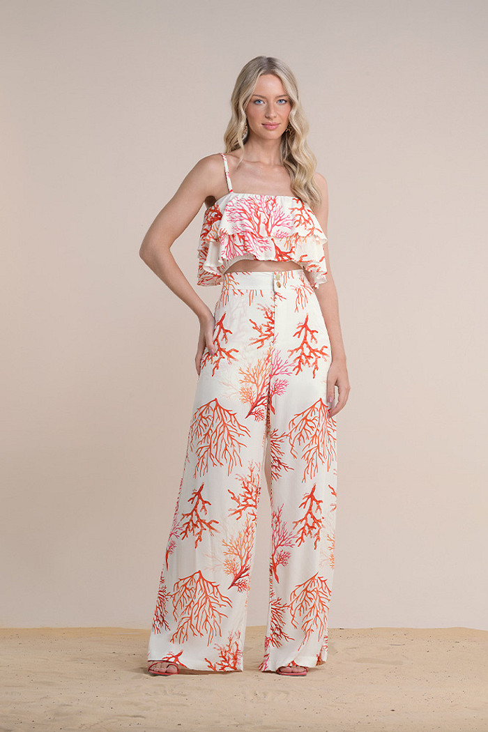 Calça pantalona viscose estampada