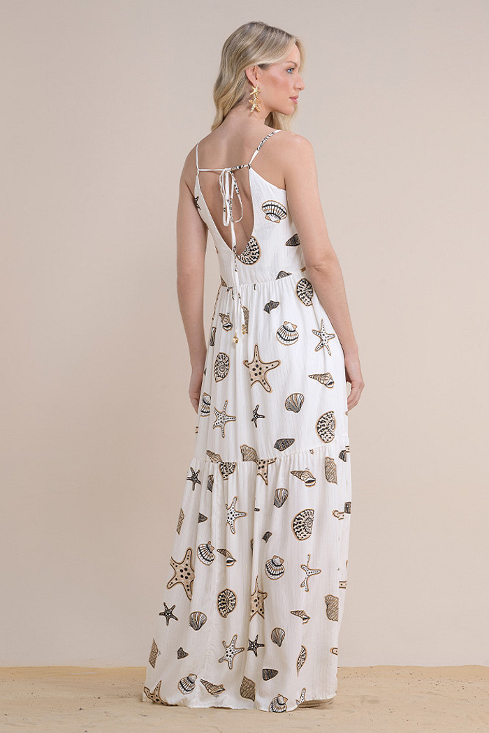 Vestido longo viscose amarração regulável