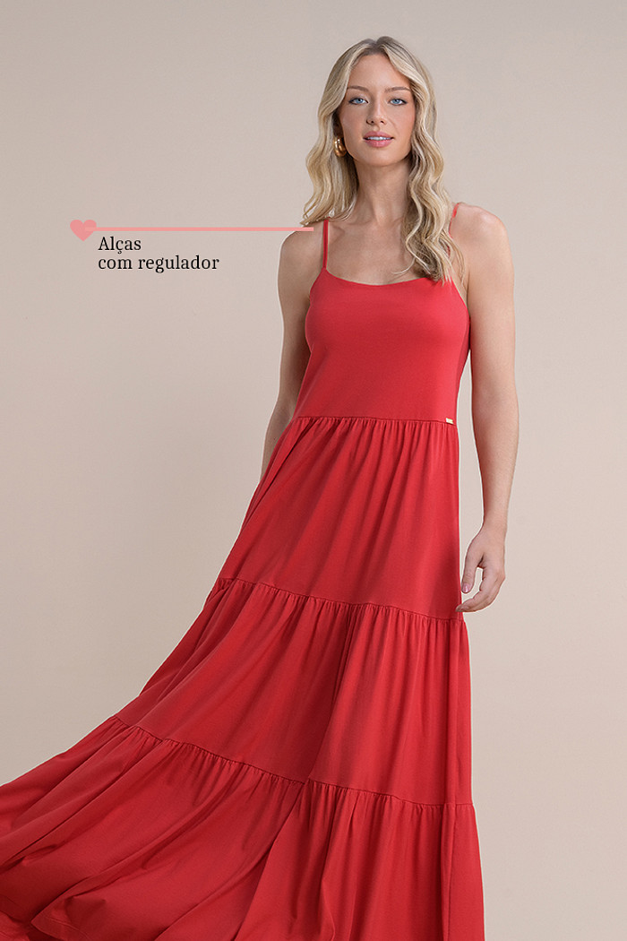 Vestido midi com alças reguláveis