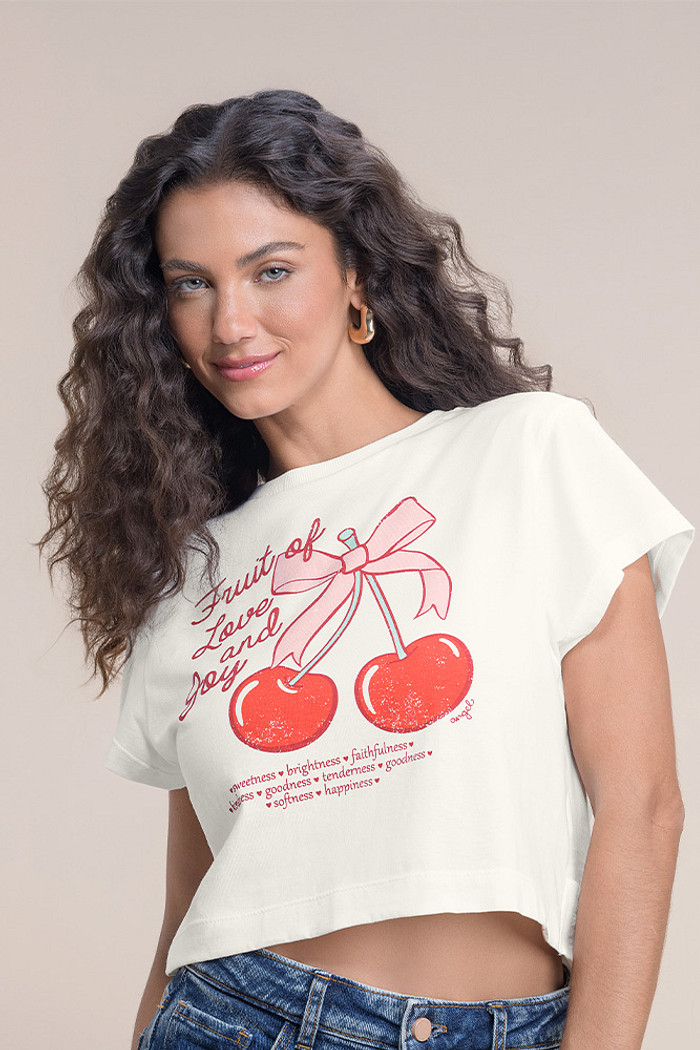 Blusa meia malha cereja com silk