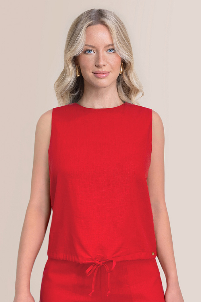 Blusa regata linho com amarração regulável