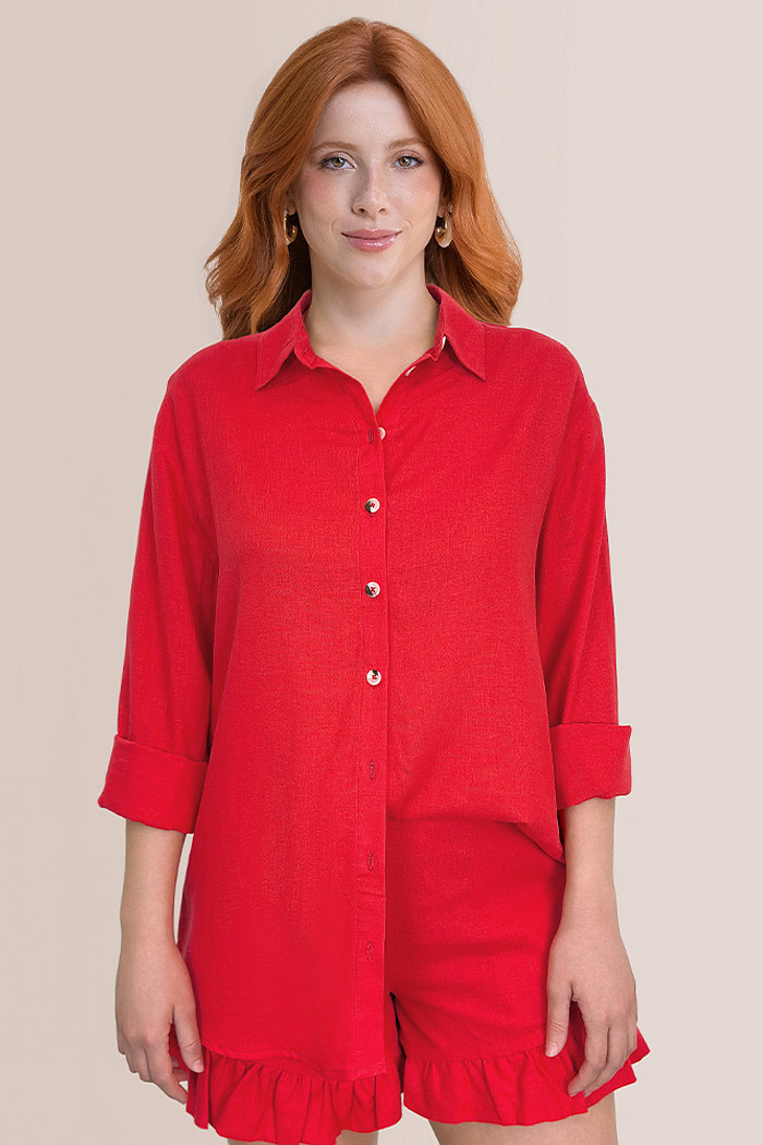Camisa manga longa linho com botão