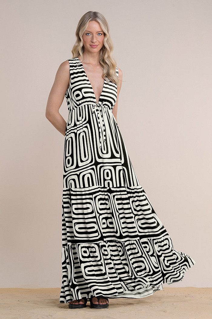 Vestido longo viscose amarração com regulagem