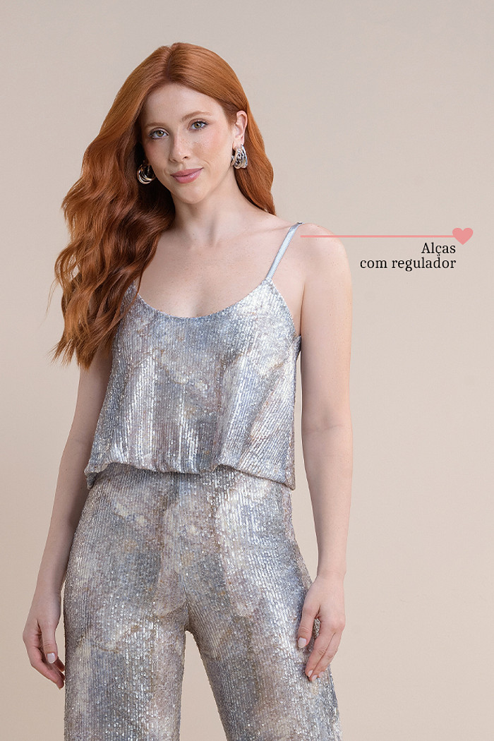 Top em paetê com alça regulável