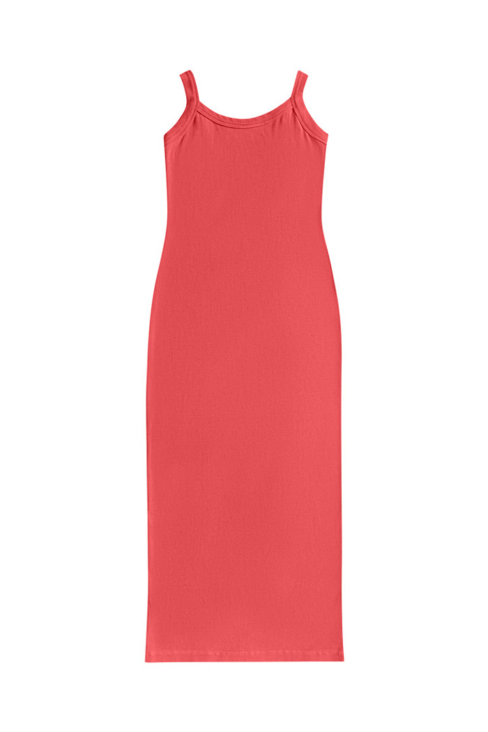 Vestido midi em ribana com fenda traseira
