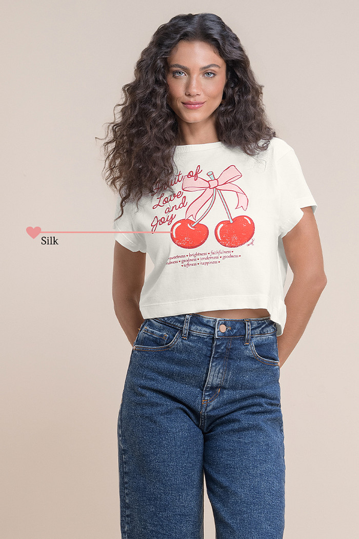 Blusa meia malha cereja com silk