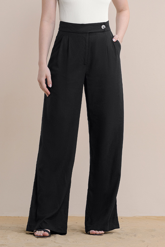 Calça reta linho com bolso