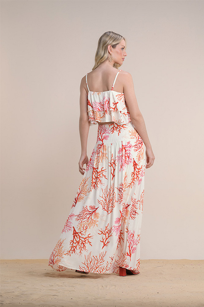 Top com babados em viscose alça com elástico