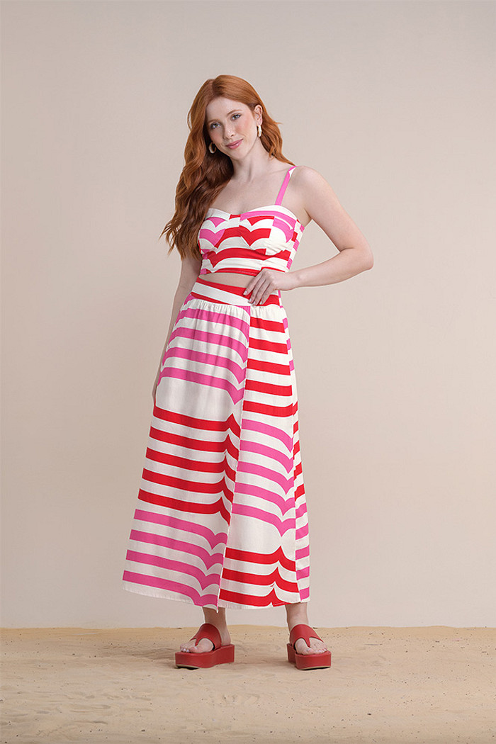 Saia midi em tricoline com zíper invisível na lateral