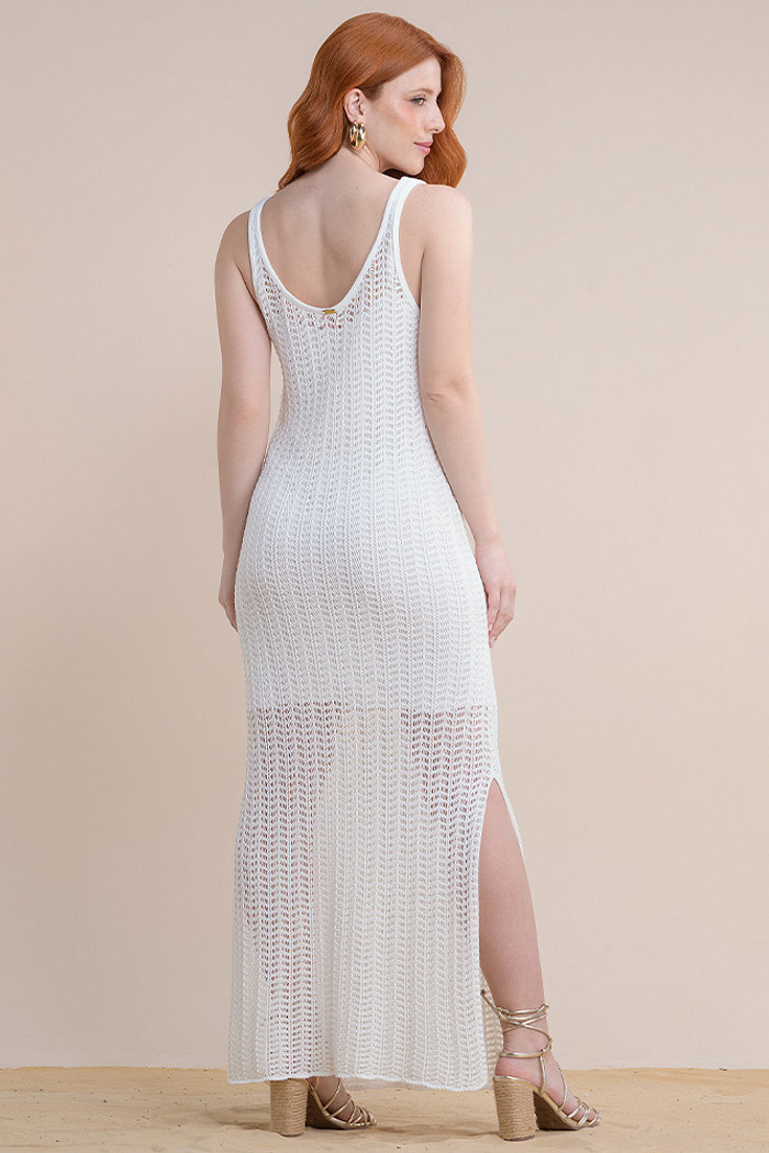 Vestido midi com alça tricot