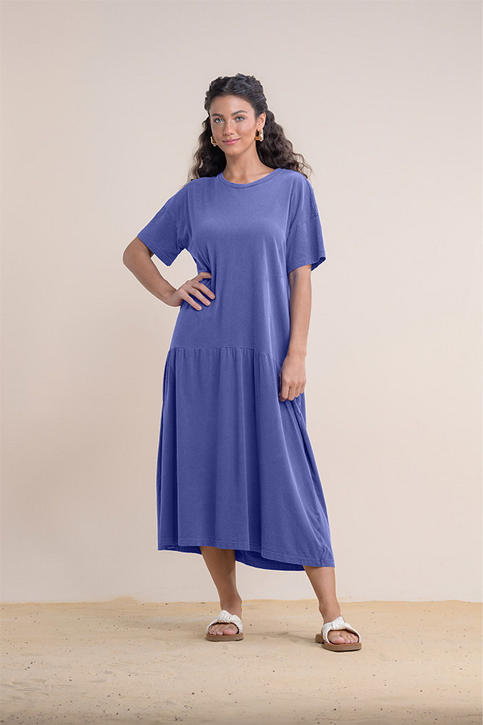 Vestido midi com efeito de lavanderia