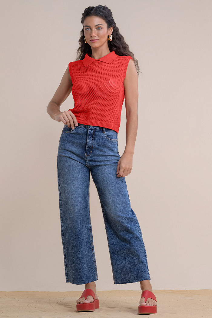 Blusa regata gola polo tricot